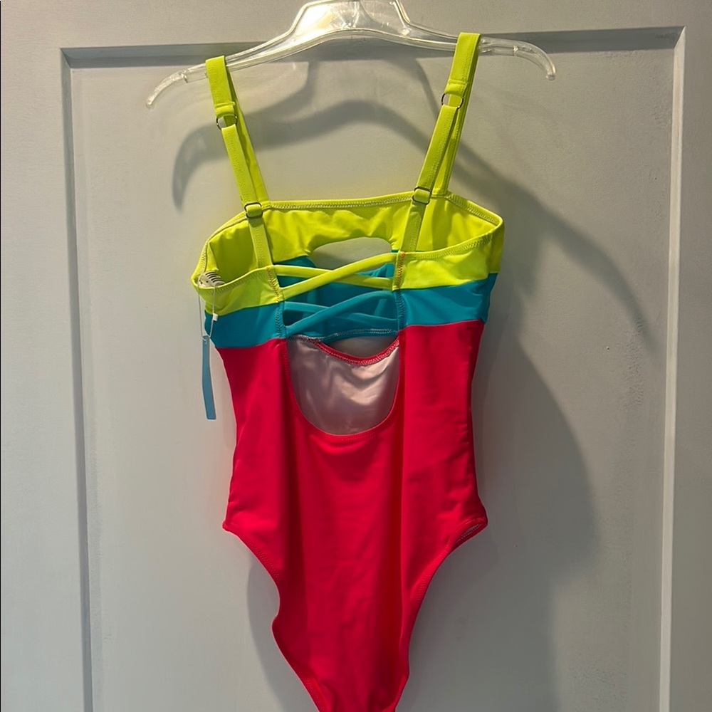 Vibrant Yellow, Pink and Blue One Piece Swimsuit for Beach Fun